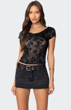 Lacey Mesh Cowl Neck Top image number 1