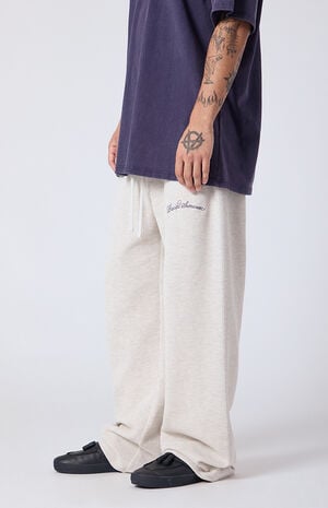 Heather Oatmeal Waffle Knit Extreme Baggy Sweatpants image number 3