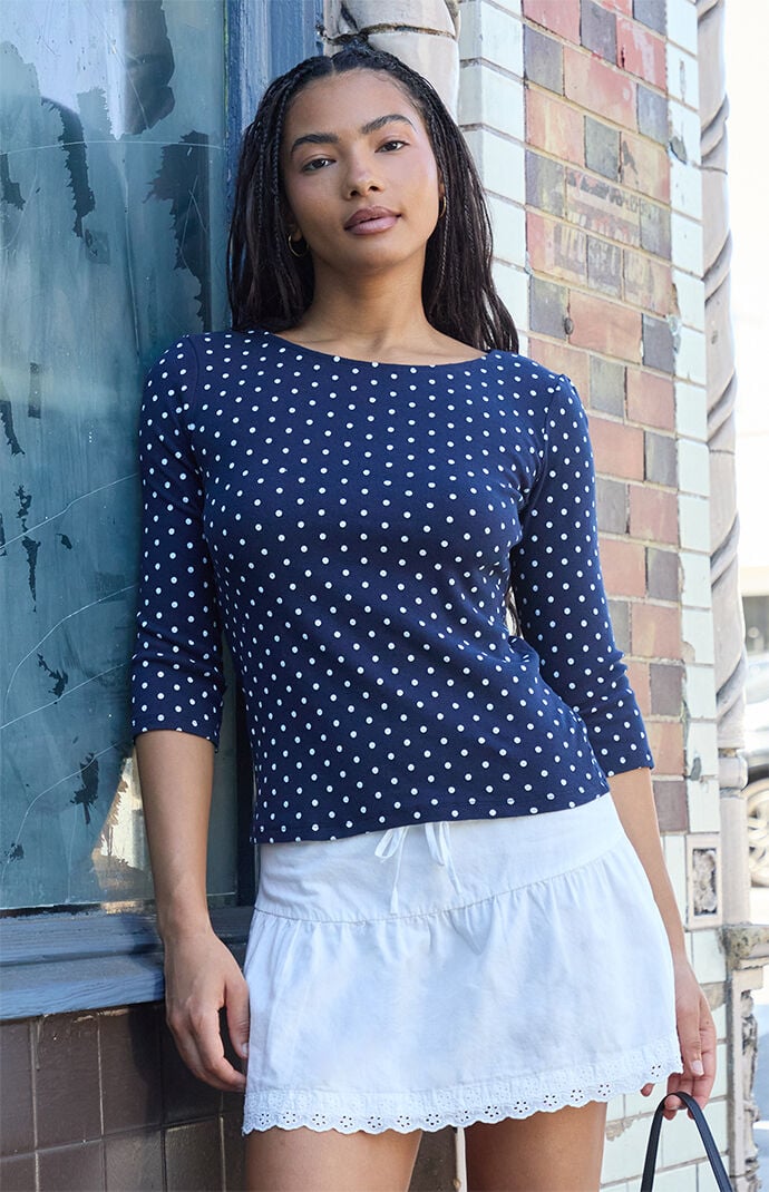 John Galt Navy Jennie Polka Dot Long Sleeve Top