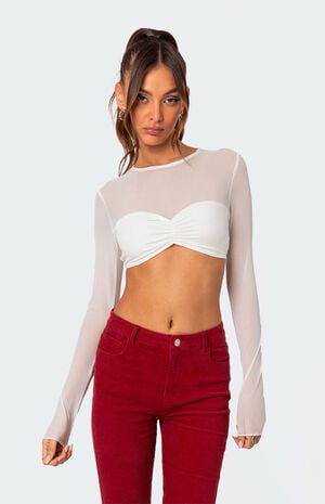 Night Out Sheer Long Sleeve Crop Top image number 1