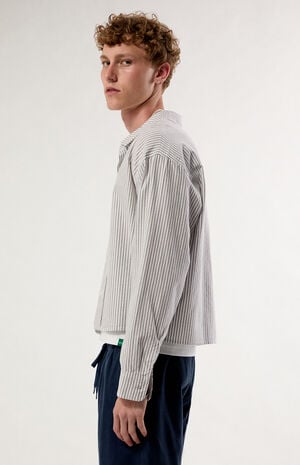 Brown & White Striped Davis Long Sleeve Cropped Shirt image number 3