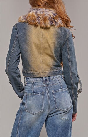 Coralyn Cropped Faux Fur Jean Jacket image number 4