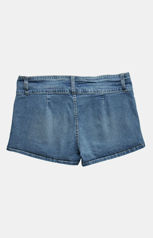 2000s Y2K Low Rise Micro Medium Blue Jean Shorts image number 2
