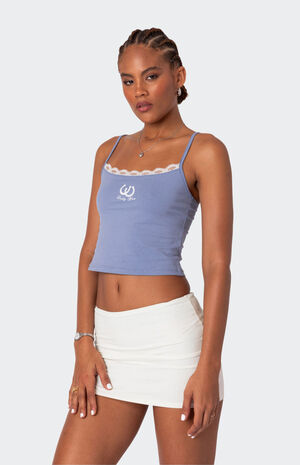 Lucky Girl Lace Trim Tank Top image number 3