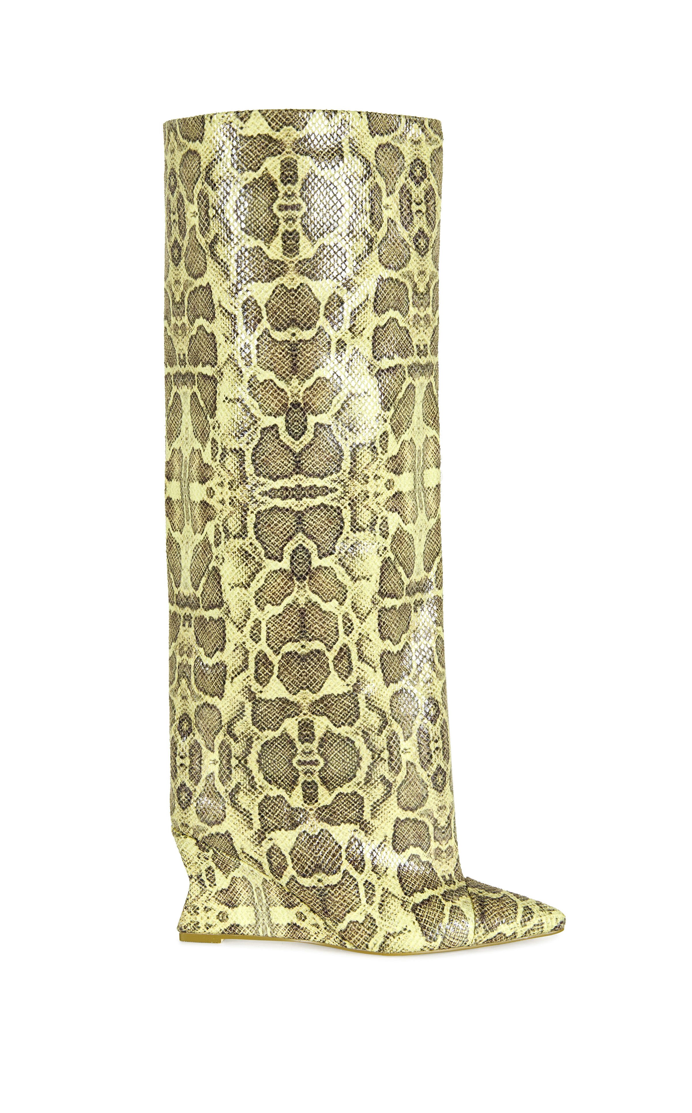 AZALEA WANG Women's Kenya Yellow Snake Wedge Boots