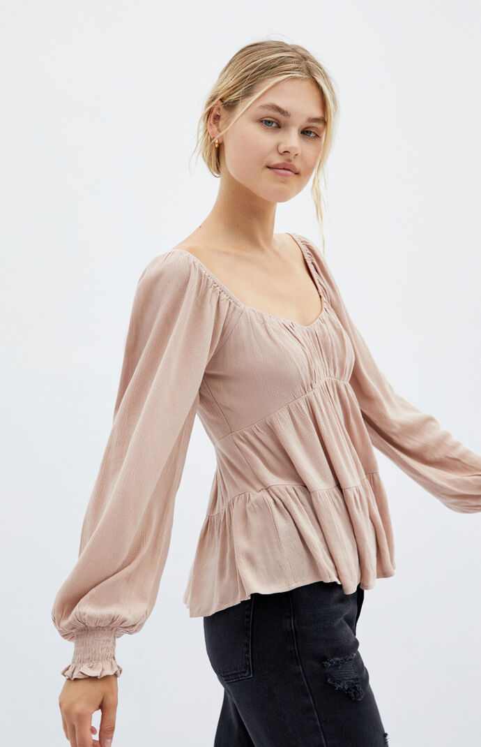LA Hearts Long Sleeve Tiered Babydoll Top at