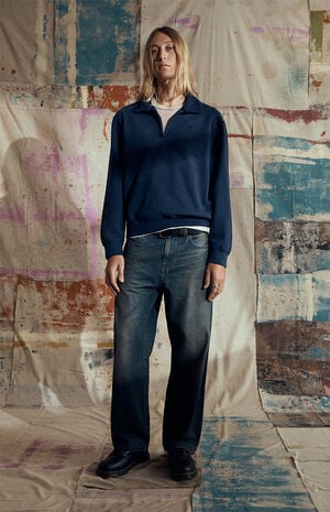 by Pacsun Navy Embroidered Quarter Zip Sweatshirt image number 1
