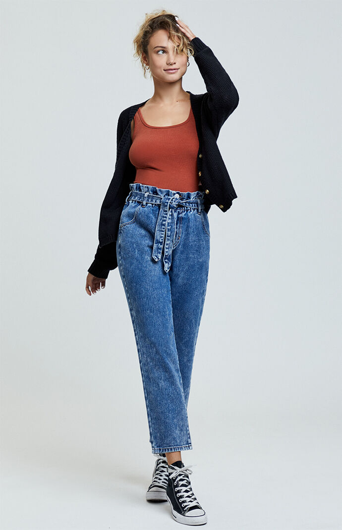 Pacsun Cinched Blue Paperbag Mom Jeans Pacsun
