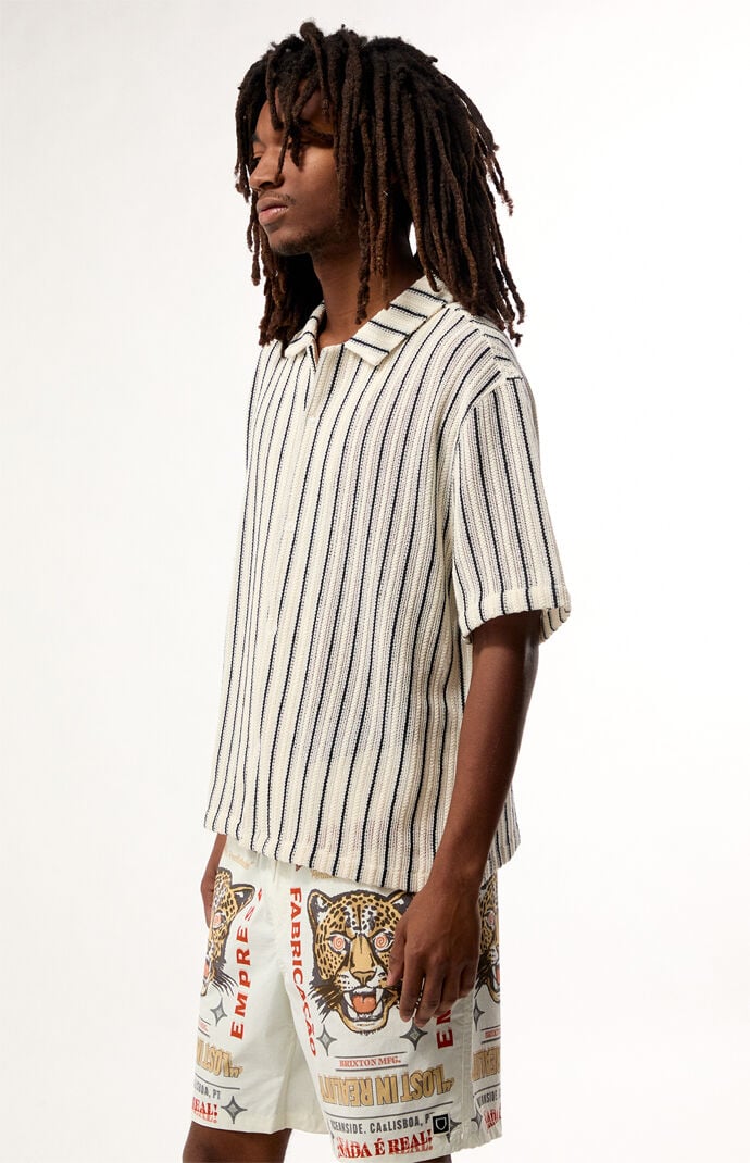 Pacsun Cream Driftwood Striped Textured Camp Shirt