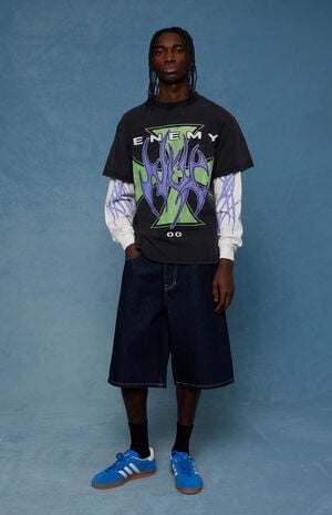 Austin Extreme Baggy Denim Shorts Dark Blue image number 2