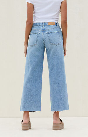 Medium Indigo Ripped Cropped Wide Leg Jeans image number 4