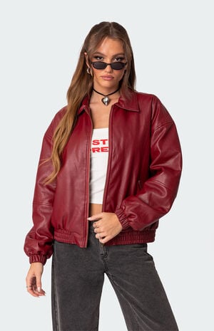 Edikted Halley Faux Leather Bomber Jacket | PacSun