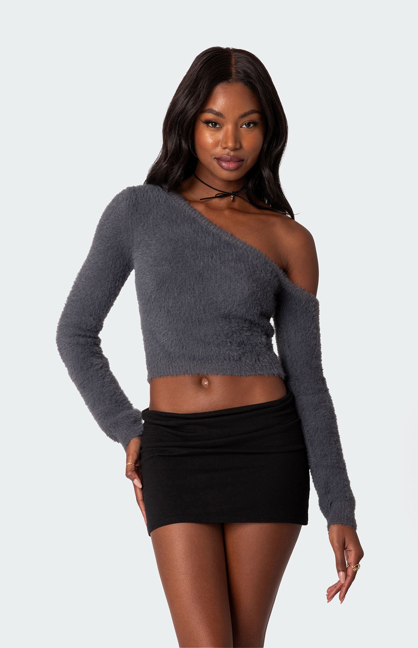 Fuzzy shop knit top