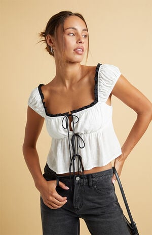 Mae Tie Front Contrast Top image number 1