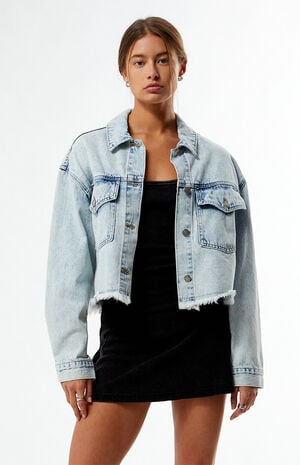 UCLA Bruins Frayed Cropped Denim Jacket image number 3