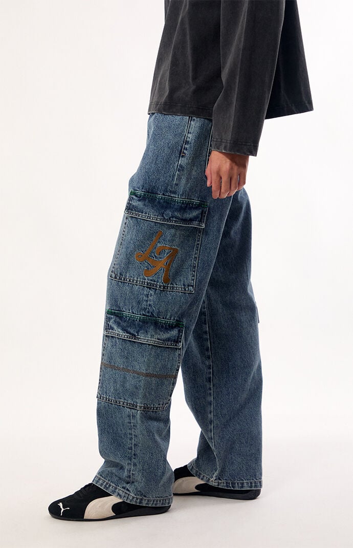 Pacsun Dylan Baggy Jeans LA Embroidered Cargo Medium Wash