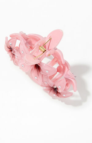Mauve Plumeria Trio Rhinestone Hair Claw Clip image number 2