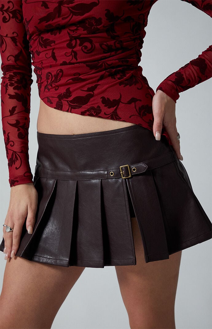 Third Charm Faux Leather Pleated Skort