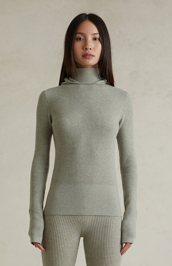 Fear of God ESSENTIALS Women’s Abbey Stone Waffle Knit Tight Hooded Sweater