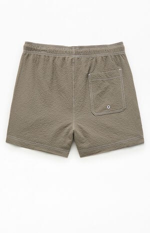 Cursive Contrast Stitched Seersucker 4.5" Swim Trunks image number 2