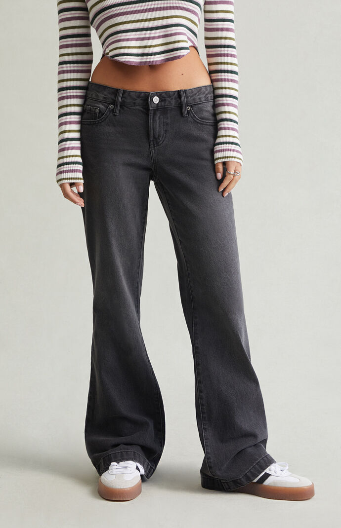 Pacsun Jade Low Rise Button Pocket Bootcut Jeans Faded Black | Pacsun