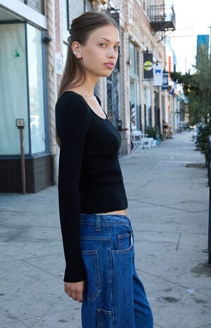 Black Zelly Ribbed Long Sleeve Top image number 2
