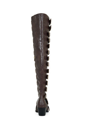 Braulia Brown Crocodile Faux Leather Over The Knee Boots image number 3