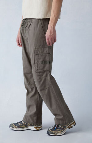 Olive Canvas Baggy Cargo Pants image number 2