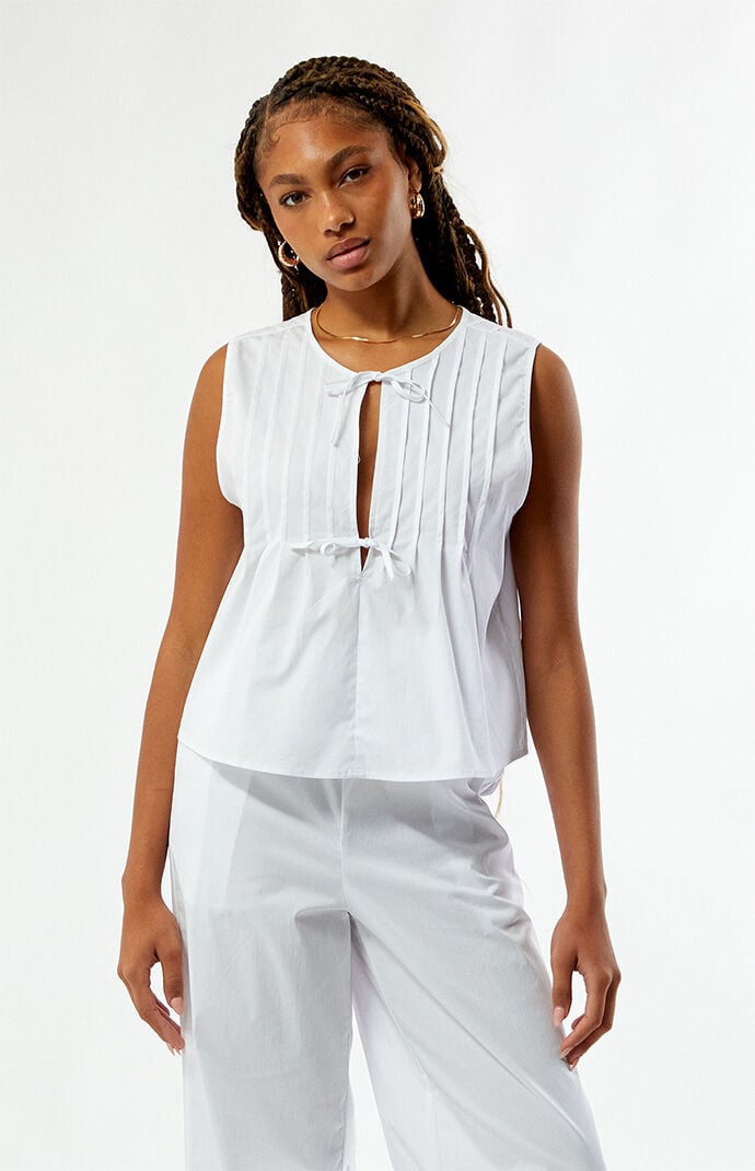 WEWOREWHAT Tie Front Flare Top