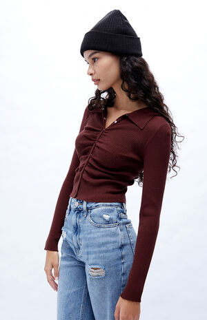 Shirred Polo Sweater image number 3