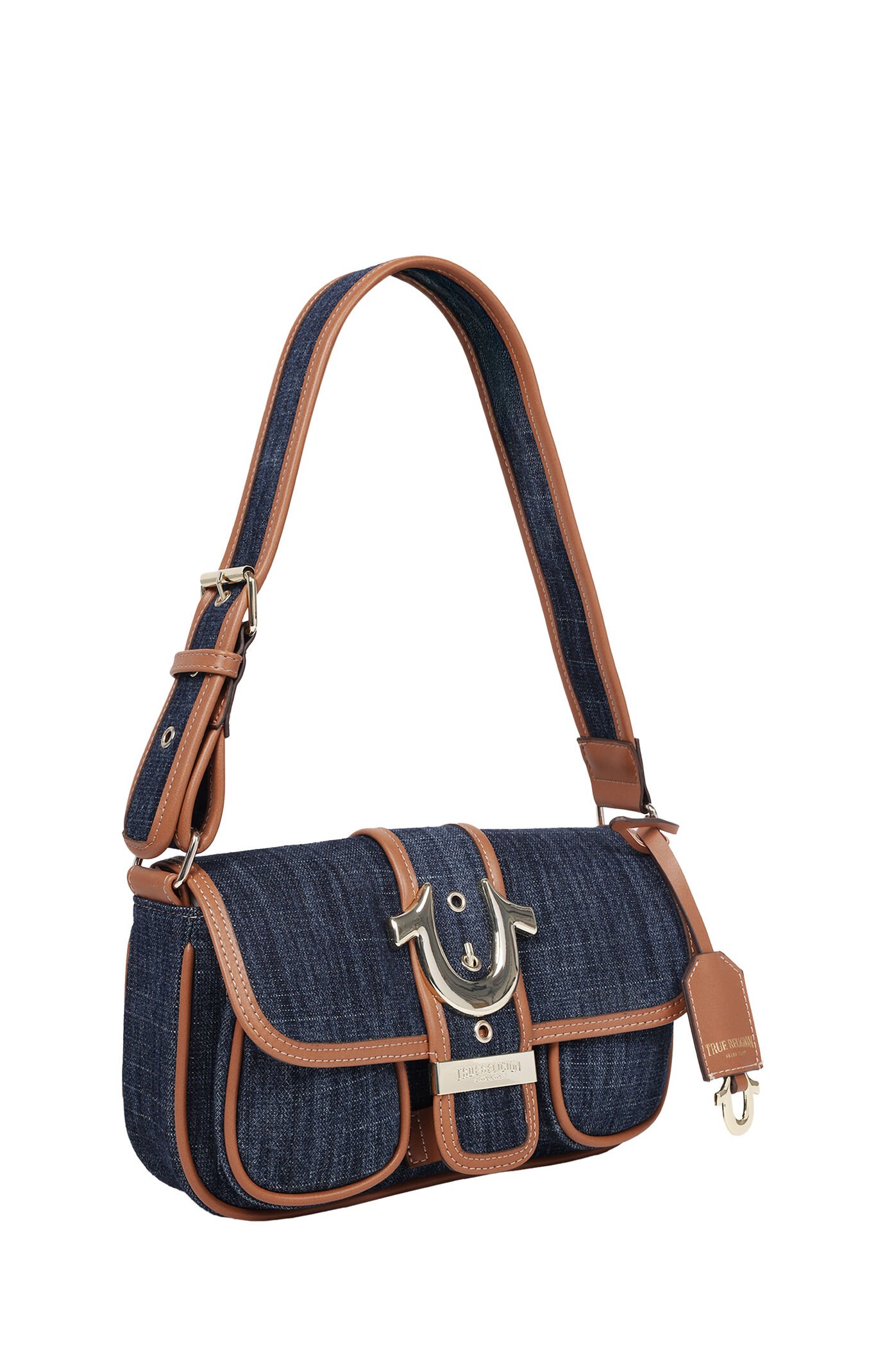 True Religion Dark Denim Double Pocket Satchel Bag