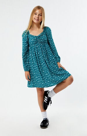 Green Ditsy Long Sleeve Mini Dress Green Ditsy Long Sleeve Mini Dress image number 1