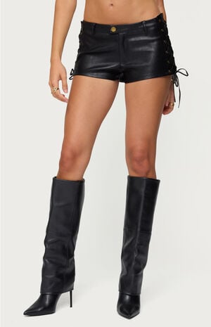 Kariss Lace Up Faux Leather Micro Shorts image number 1