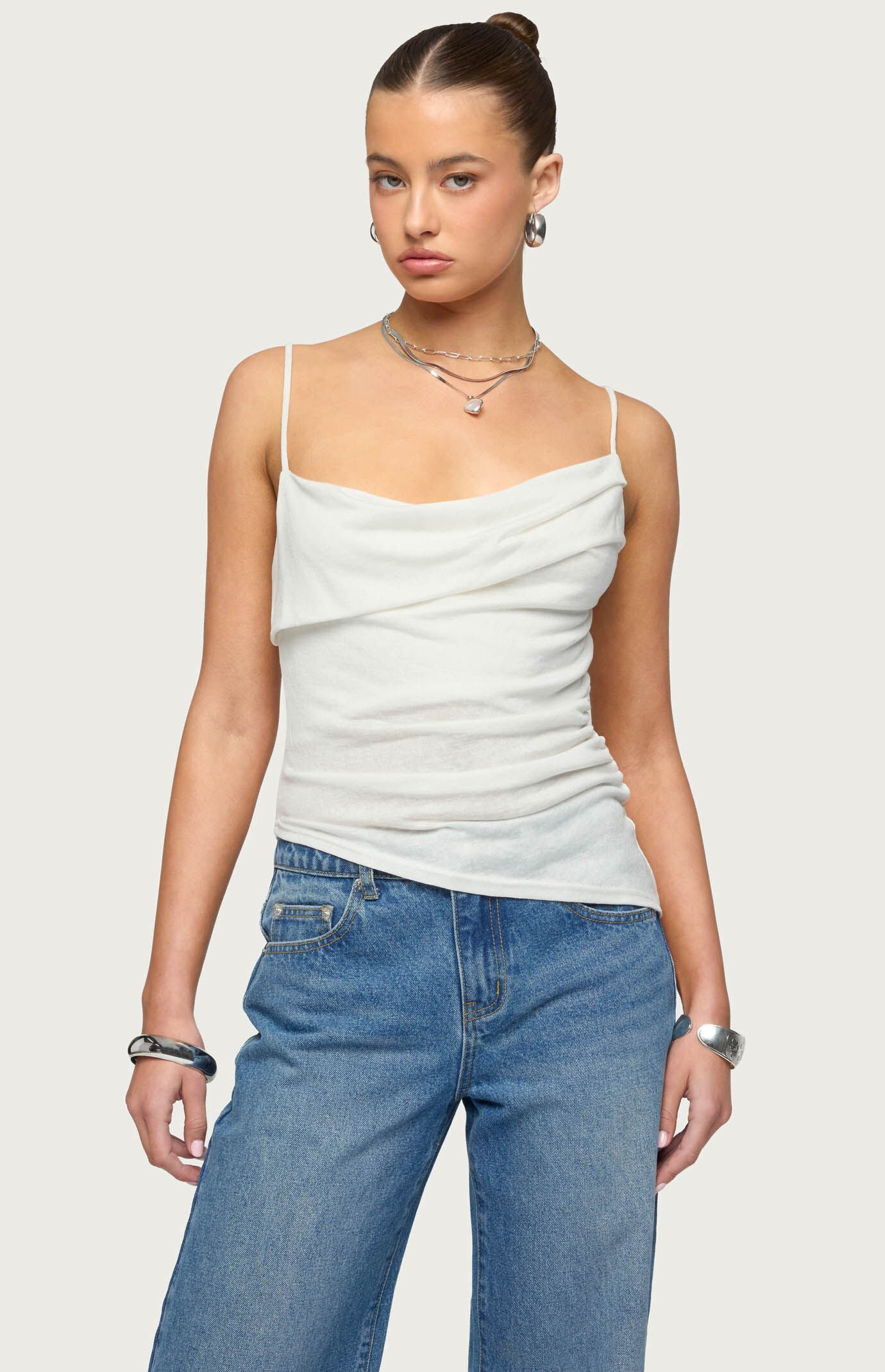 Edikted Asymmetric Cowl Neck Tank Top