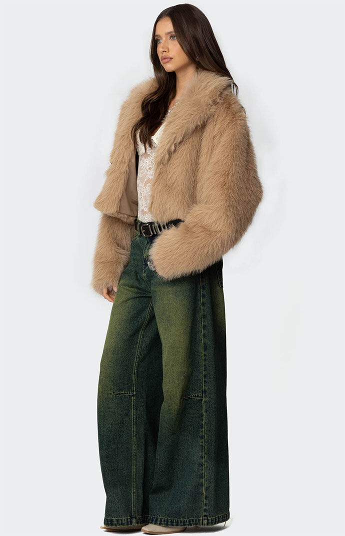 Edikted Womens Sierra Oversized Faux Fur Jacket - Camel