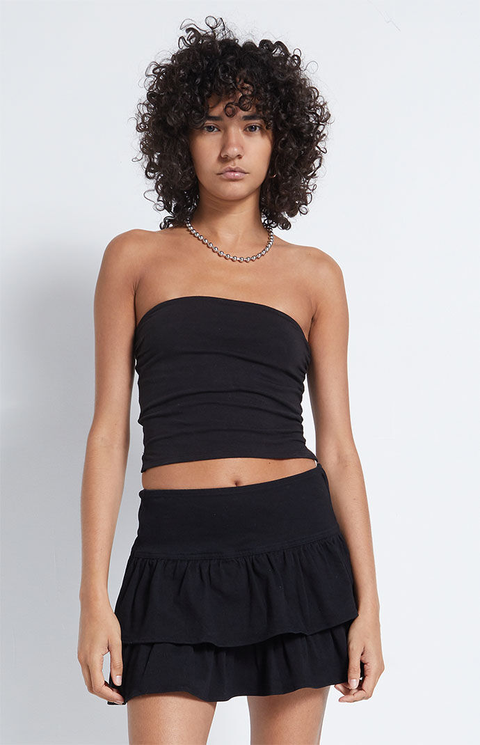 LA Hearts Black Ruffle Mini Skirt PacSun