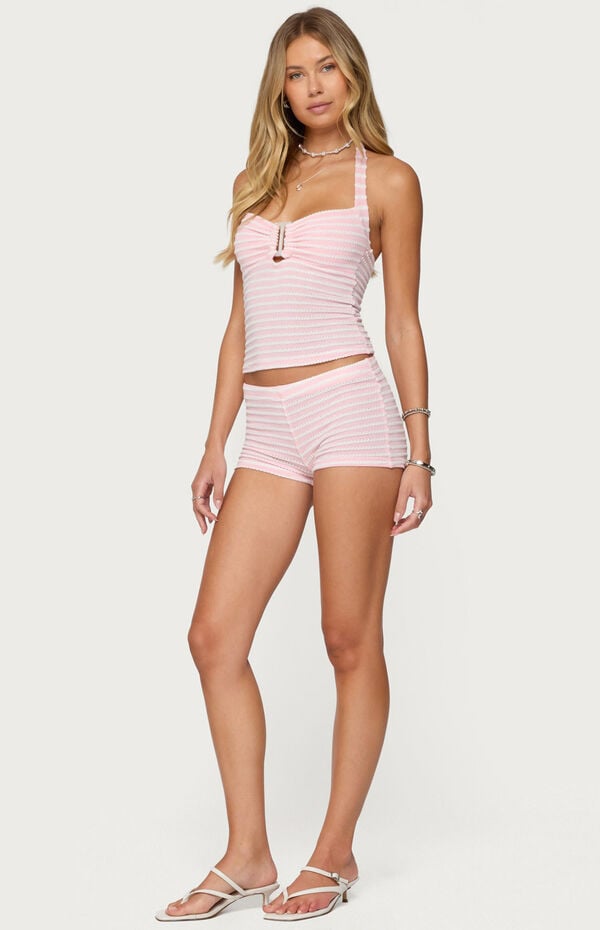 Edikted Lovina Textured Striped Micro Shorts