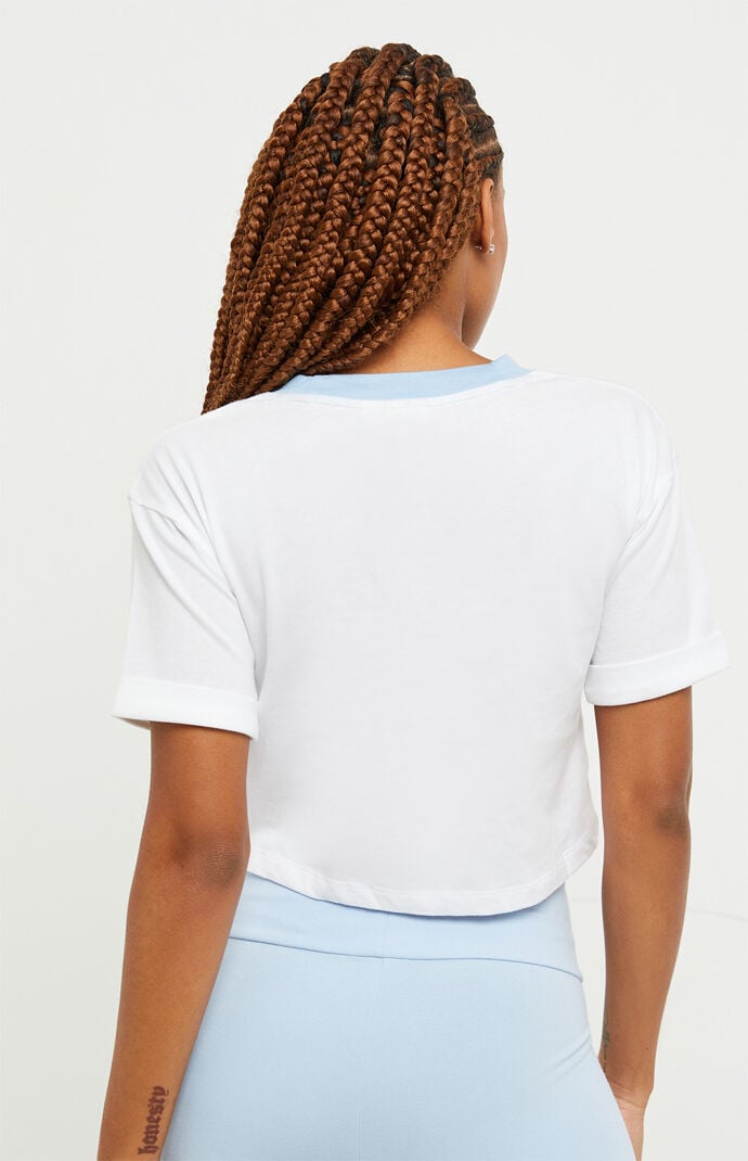 White & Light Blue Cropped Ringer T-Shirt