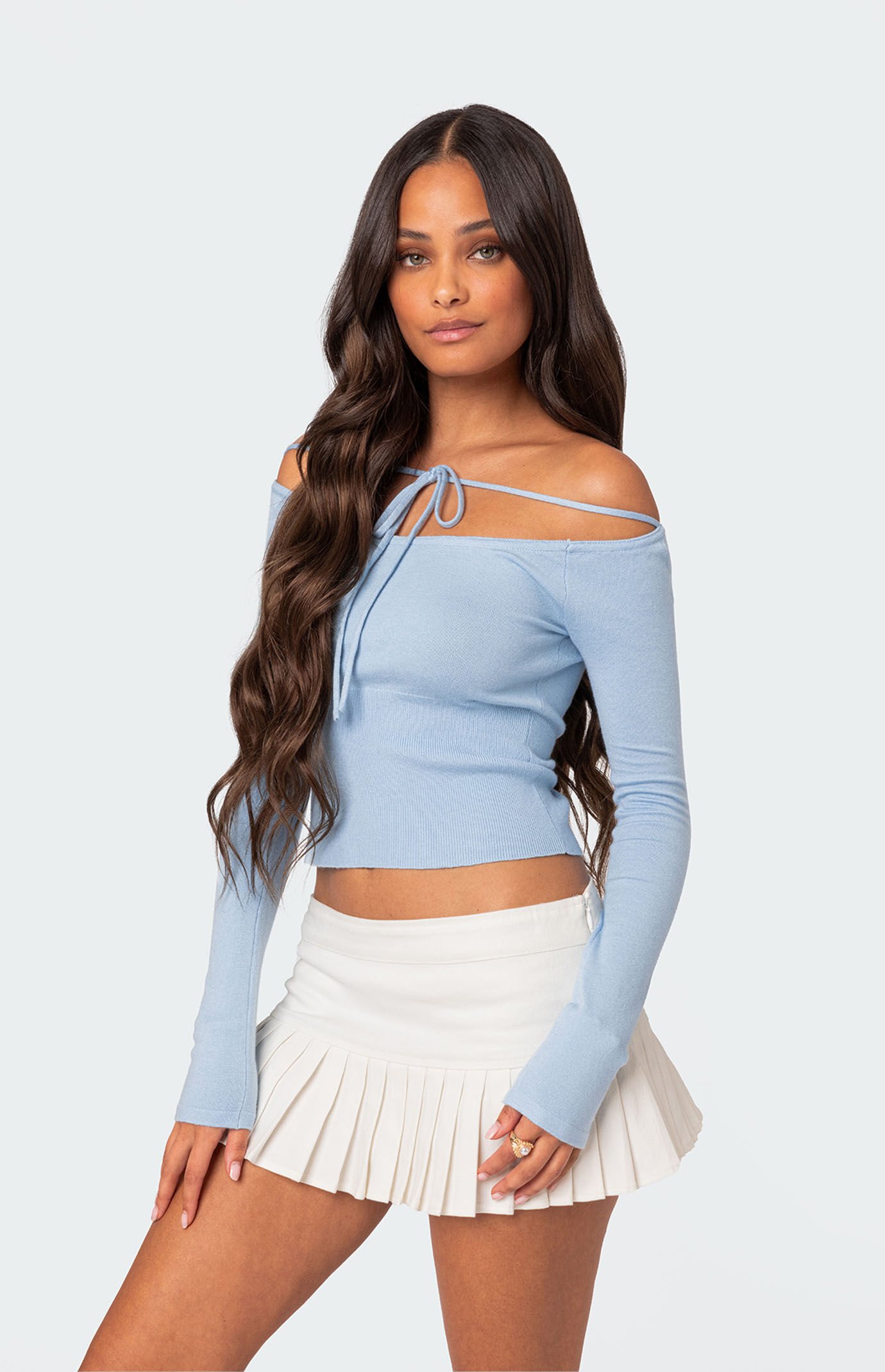 Edikted Jane Tie Front Knit Top | Pacsun