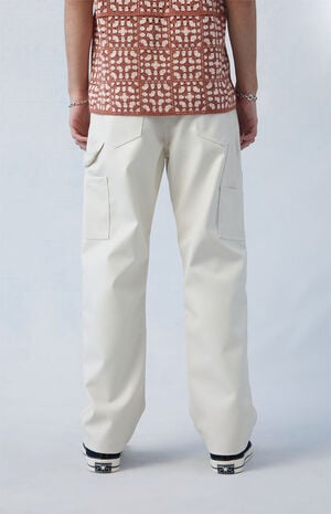 Cream Carpenter Faux Leather Straight Pants image number 5