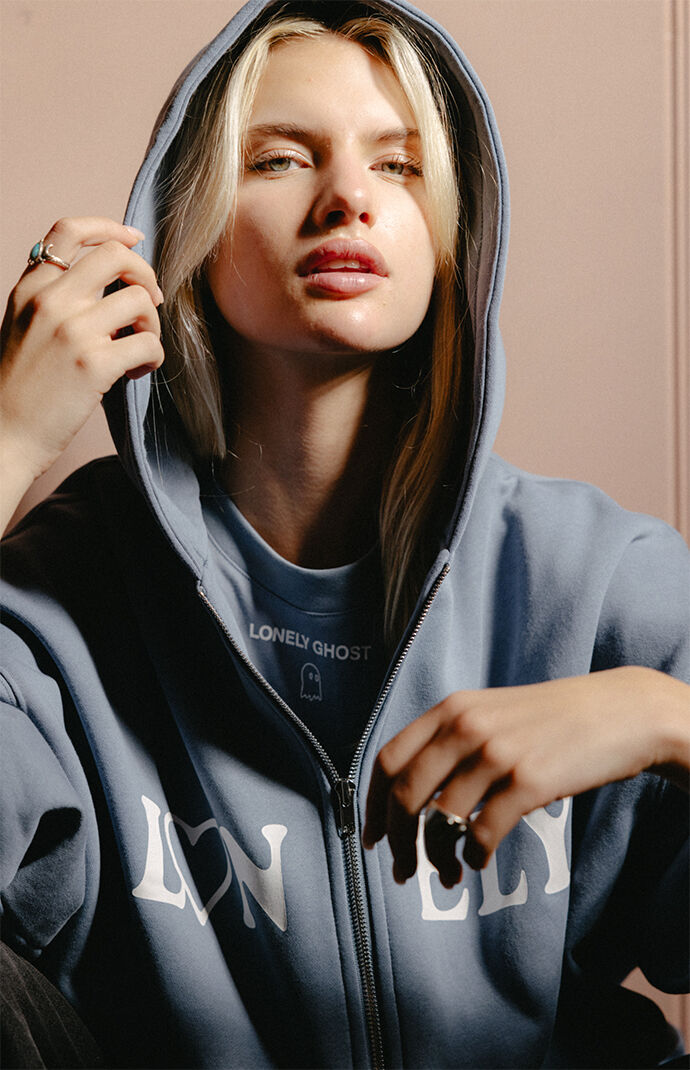 Lonely GHOST Hearts Zip Up Hoodie