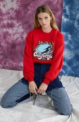 Upcycled Red California Cropped Sweatshirt image number 1