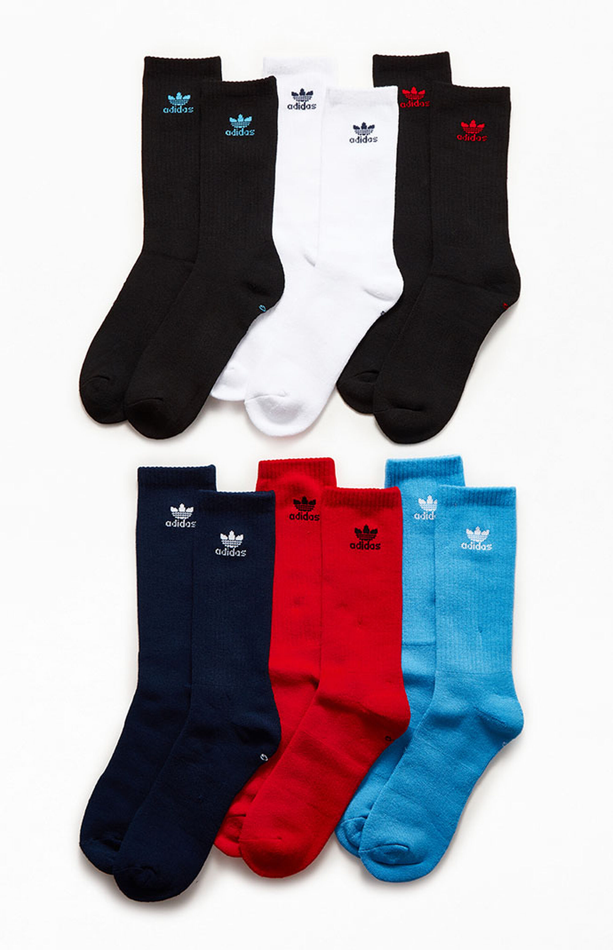 adidas 6 Pack Trefoil Crew Socks PacSun