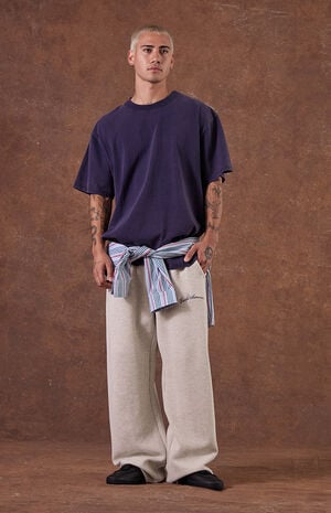 Heather Oatmeal Waffle Knit Extreme Baggy Sweatpants image number 1