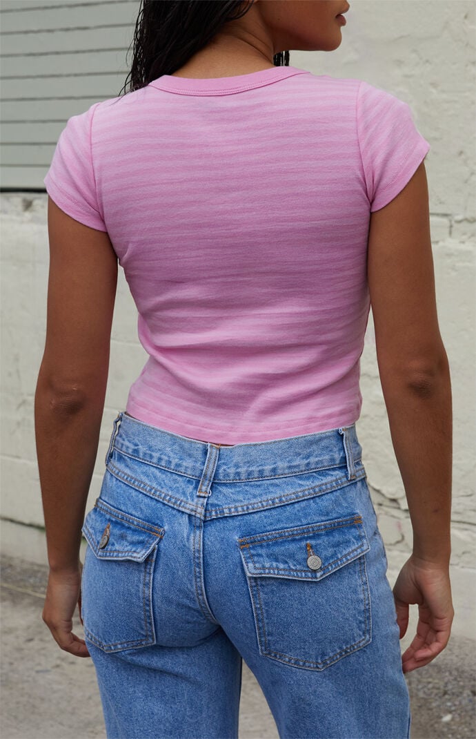 John Galt Pink Striped Ashlyn Cropped T-Shirt