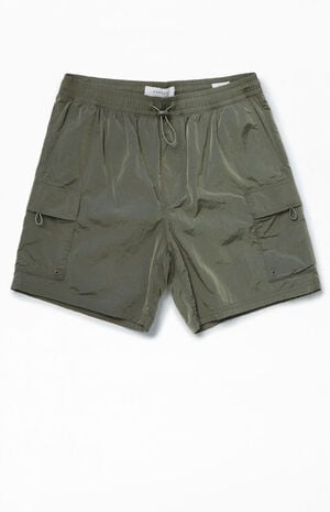 Olive Nylon Cargo Shorts