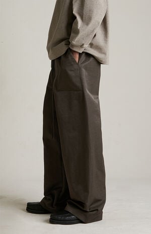Brown Textured Nylon Utility Pants image number 4