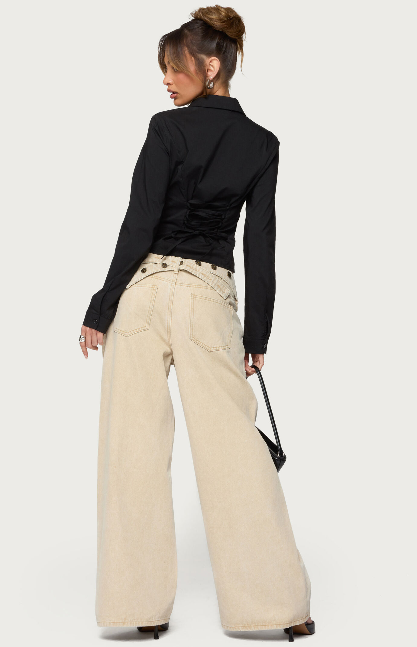 Edikted Buttoned Belt Low Rise Baggy Jeans