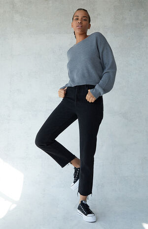 Eco Black High Waisted Straight Leg Jeans image number 4