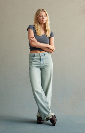 Light Indigo High Waisted Baggy Jeans image number 6